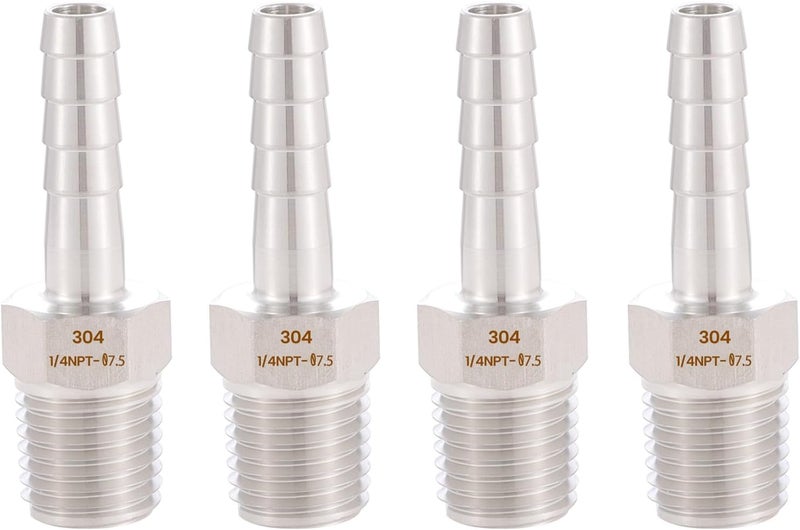 CbeeSo 304 Stainless Steel 1/4" Hose Barb to 1/4" Male NPT Home Brew Fitting Water Fuel Air，lead-free (Pack of 4)… - Image 1